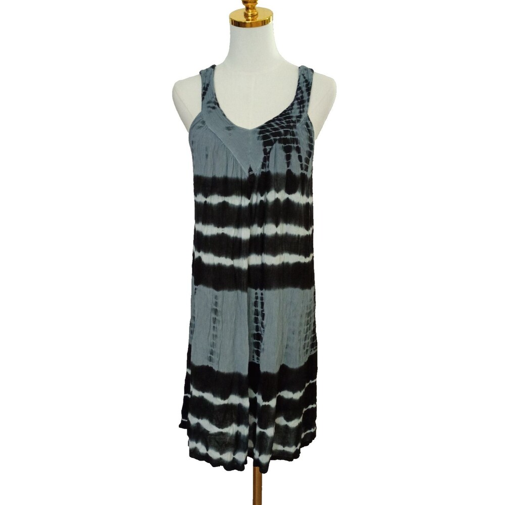 Ingear Women's Tie Dye Dress Black Gray Lightweight Gauzy Beachy Boho Sleeveless